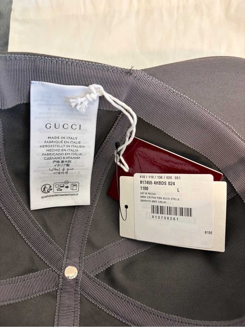 Brand New Men’s Gucci Cotton Embroidered Baseball Hat in Grey Size L (59 cm) - Picture 6 of 9